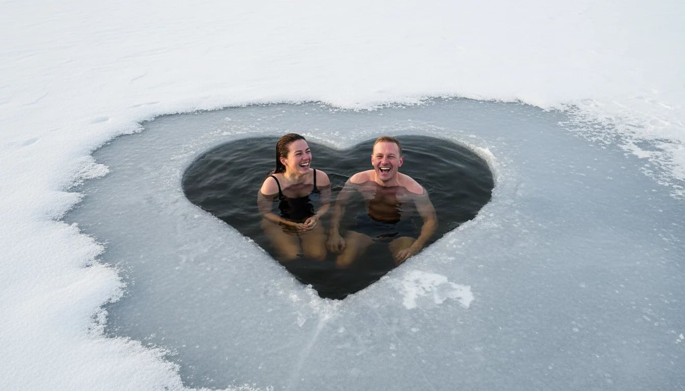 Ice bath at home with heart symbol – cold bathing for health and recovery
